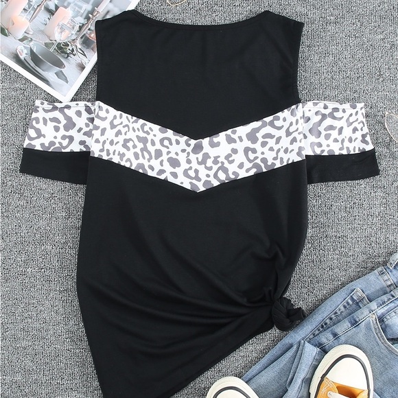 🔥🔥sale🔥🔥Leopard Patchwork Could Shoulder Short Sleeve. - Picture 3 of 4